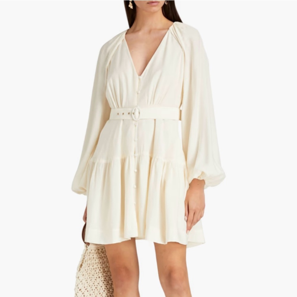 Jonathan Simkhai Cream Asymmetrical High-Low Dress with Bishop Sleeves